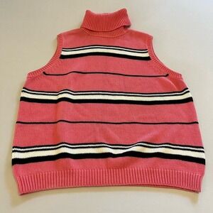 Jeanne Pierre pink striped turtleneck sweater vest L
